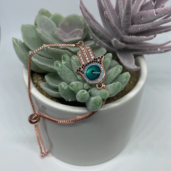 Evil Eye 🧿 Rose Gold Diamond Bracelet, adjustable - Picture 2 of 3
